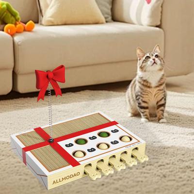 Enrichment Toy Cat Box with Scratching Board,Whack A Puzzle Game for Physical Exercise Entertained