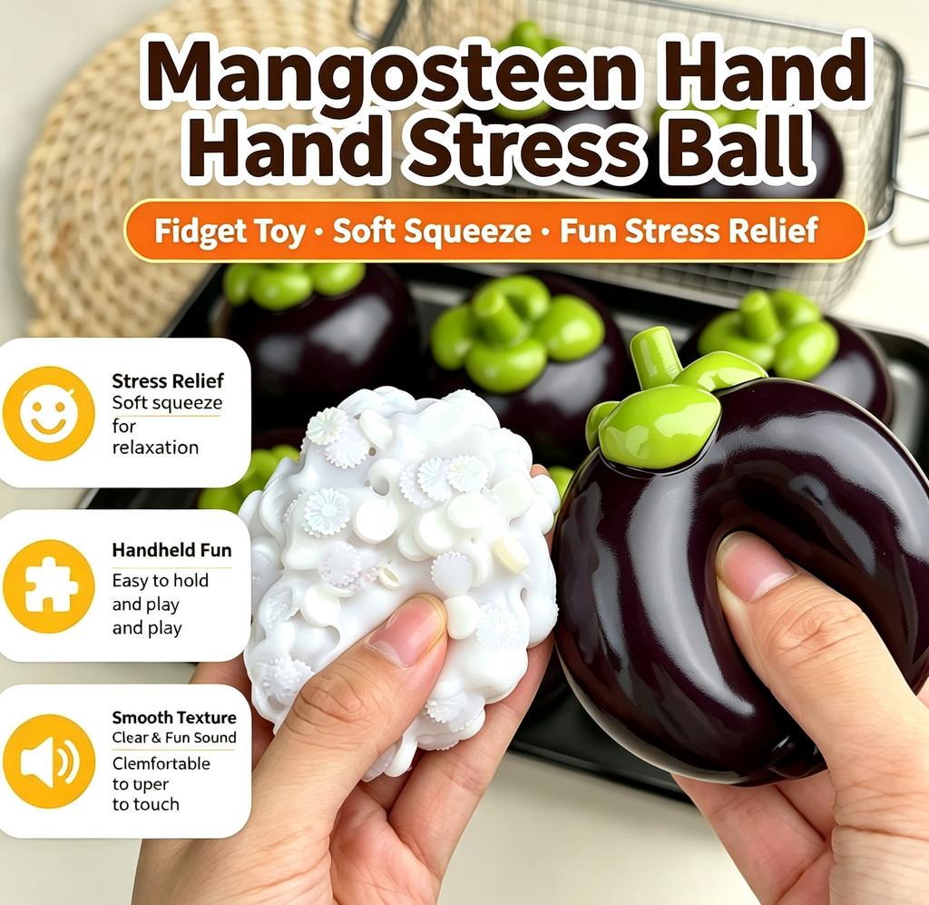 Crunchy Mangosteen Squishy Toy Building Block Filled Moldable Stress Ball Round Blocks Squeeze Fidget Toy Stress Relief Toy for Office Home Travel