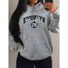 Brooklyn New York Art Letter Number 28 Design Women Hoody Autumn Casual Loose Hoodie Fleece Pocket Streetwear