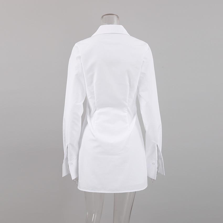 2023 Autumn White Slimming Long-Sleeved Polo Dress for Women