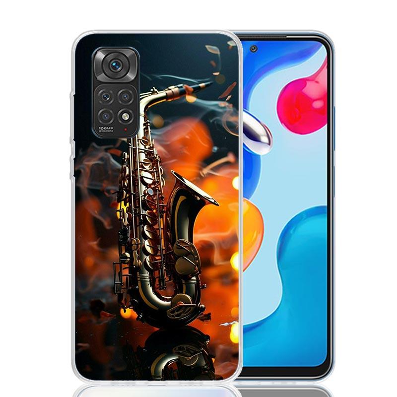 Music Saxophone Instrument Phone Case For Xiaomi Redmi Note 13 14 15 Pro Plus 12S 12 14S 11S 11E 10 10S 11 11T 5G 4G Cover Coque