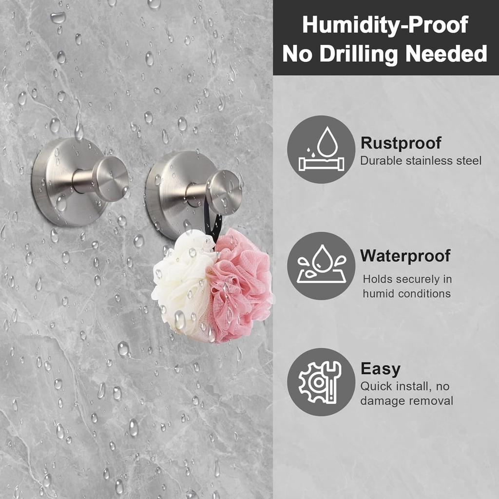 Suction Cup Hooks for Shower, Bathroom, Glass Window, Hanging Loofah, Towels, Coats, Robes, Kitchen and Door Hanger, Heavy-Duty Metal Hooks,