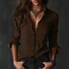 Women's Long Sleeve Shirt with Open Collar and Side Pockets In Khaki