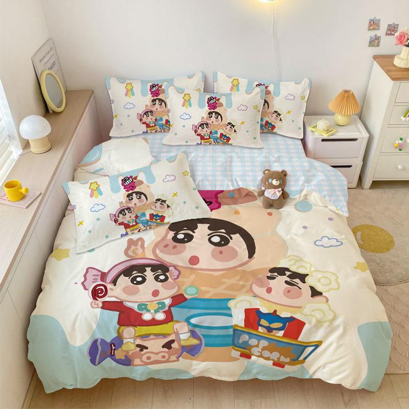 Boy Girl Crayon Shin-Chan Bedding Set Pillowcase 2/3/Pcs Shin-Chan Duvet Cover Adult Children Gift Single Double Large Size