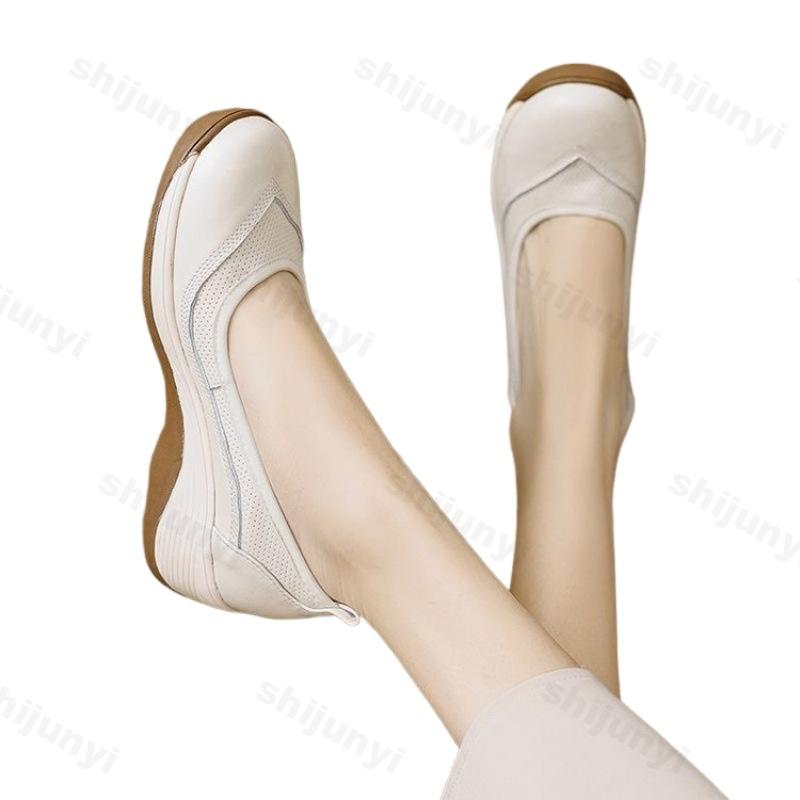 Fashion Women's Wedge Shoes Spring Autumn New Comfortable Height Increase Breathable Leather Shoes Slip On Fashion Non Slip Casual Shoes