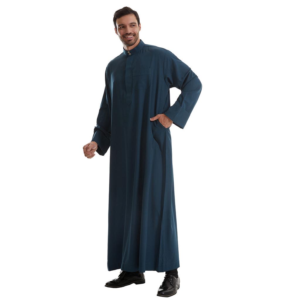 Abito lungo da uomo con colletto alla coreana, manica lunga, vestaglia, stile etnico, costume nazionale tradizionale cinese, outerwear ampio e casual