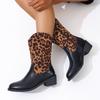 Women's High Heel Cowboy Boots Women's New Autumn and Winter Leather Boots Ethnic Style Middle Heel Pointed Middle Boots