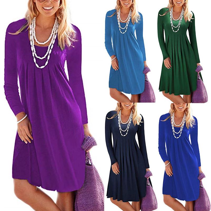 Satın alın Plus Size Women Solid Color Long Sleeve Round Neck Casual ...