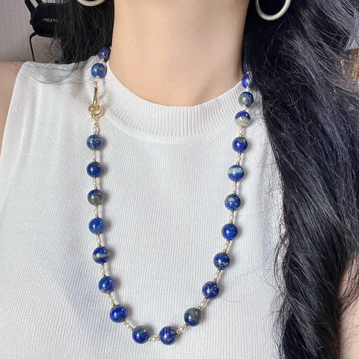 

Retro High Quality Large Particle Natural Lapis Lazuli Artificial Crystal Pearl Necklace Necklace Sweater Chain