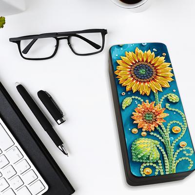 Sunflower Diamond Painting Eyeglasses Case Rhinestones Sunglasses Storage Box PU Glasses Holder Case for Friends Gift