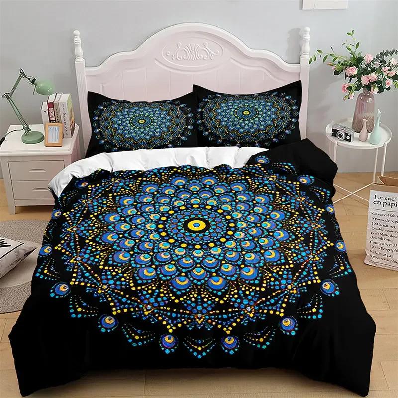 Comforter Mandala Microfiber Bohemian Floral Bedding Set Hippie Geometric Comforter King For Girls Teens Bedroom Decor