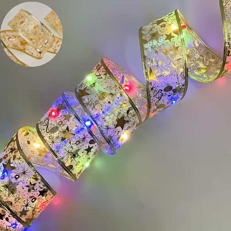 Christmas Ribbon Fairy Lights Home Decor 2025 DIY Bow String Lights Tree Ornaments Christmas Decorations New Year 2026