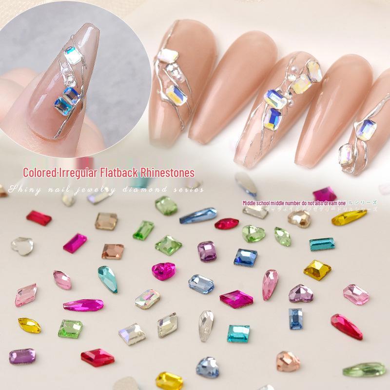 Colorful Crystal Flatback Rhinestones: Heart, Marquise, Octagon & Long Strip Shapes, Approx. 50pcs