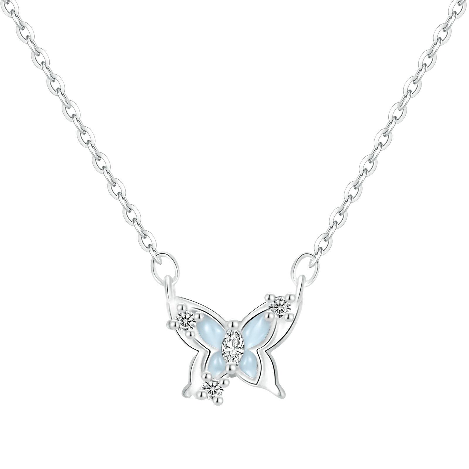 

S999 Sterling Silver Starlight Butterfly Necklace: Cute, Versatile Clavicle Chain for Women, Mori Style Choker Pure Silver серебряный