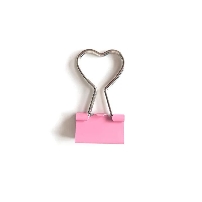 Creative Pink Clip Heart Hollow Out Metal Binder Clips Notes Letter Paper Clip Office Supplie