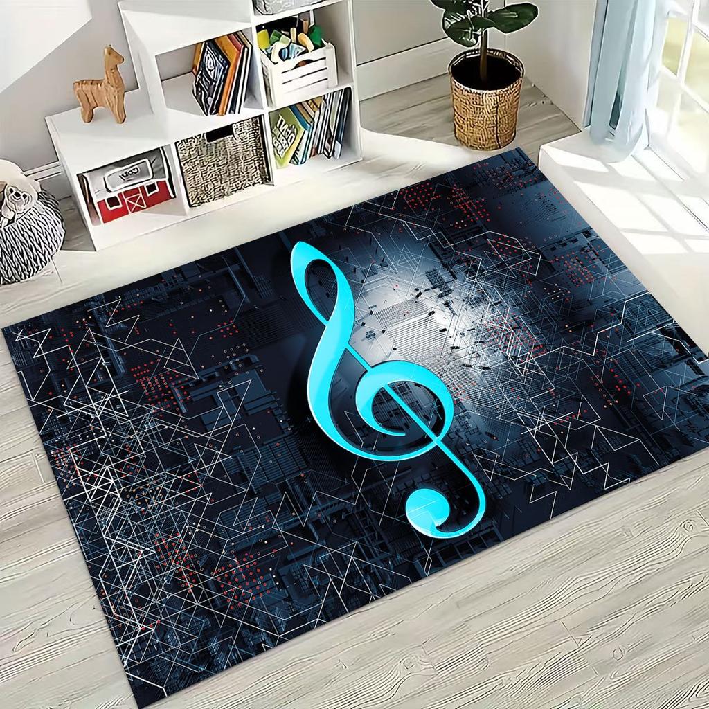 Tańcząca Muzyka Nuta Muzyczna Instrument Kreskówkowy Dywanik do Sypialni Salonu Kanapy Domowego Wycieraczka Dekoracja, Duży Dziecięcy Antypoślizgowy Dywanik Podłogowy