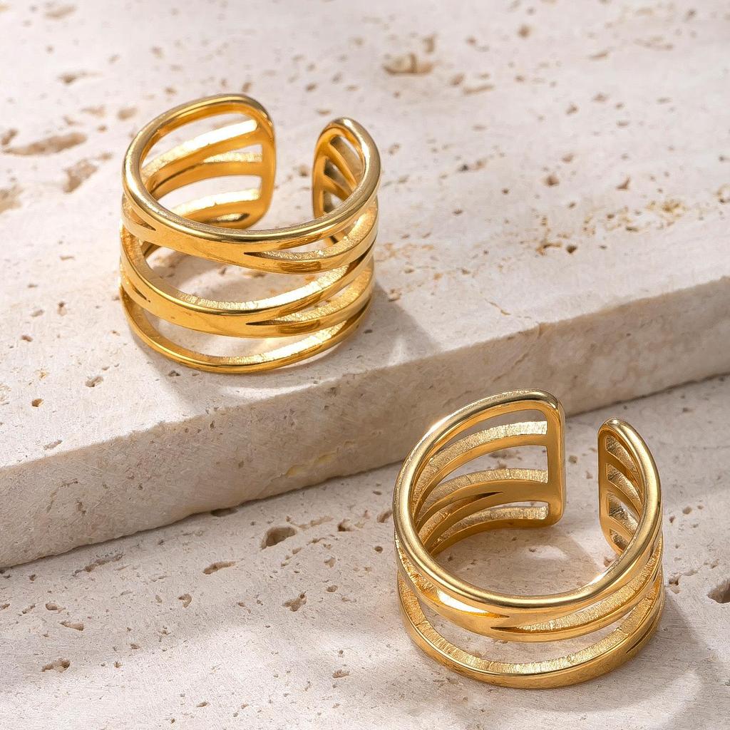 18k Gold Plated Cross Cutout Stainless Steel Ring with Hollow Design