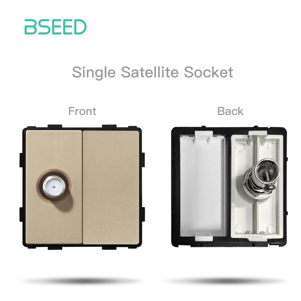 BSEED Mechanical Button Light Switches 1/2/3Way Half TV RJ45 ST Plug EU FR Wall Sockets USB Type-c Ports DIY Parts Glass Frames