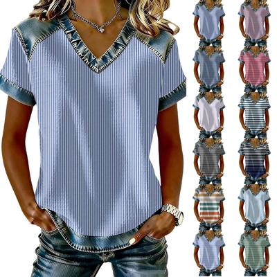 Women's Fashionable Casual Striped Checkered Printed Blouse