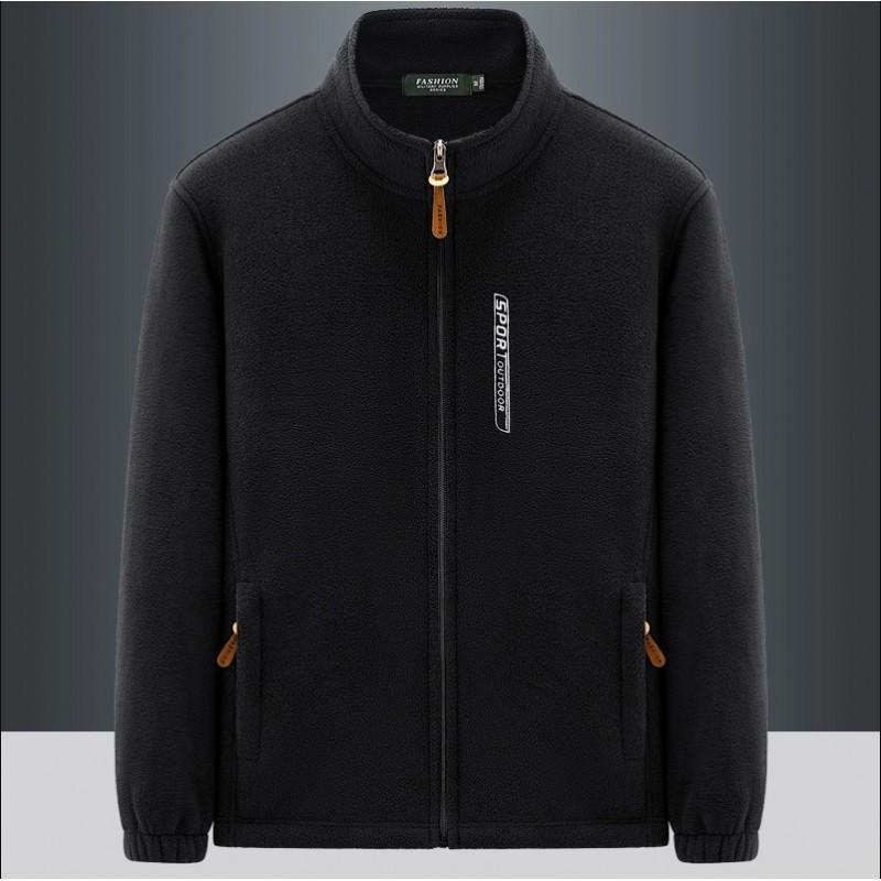 Mens Fleece Jacket Stand Collar Zip-Up Warm Outdoor Running Top Plus Size Winter Fall
