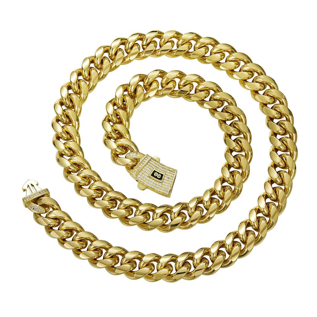 Men's Hip Hop 6-14mm Miami Cuban Chain Necklace 14K 18K Gold Plated Stainless Steel Monaco Cuban Link Gold Plated