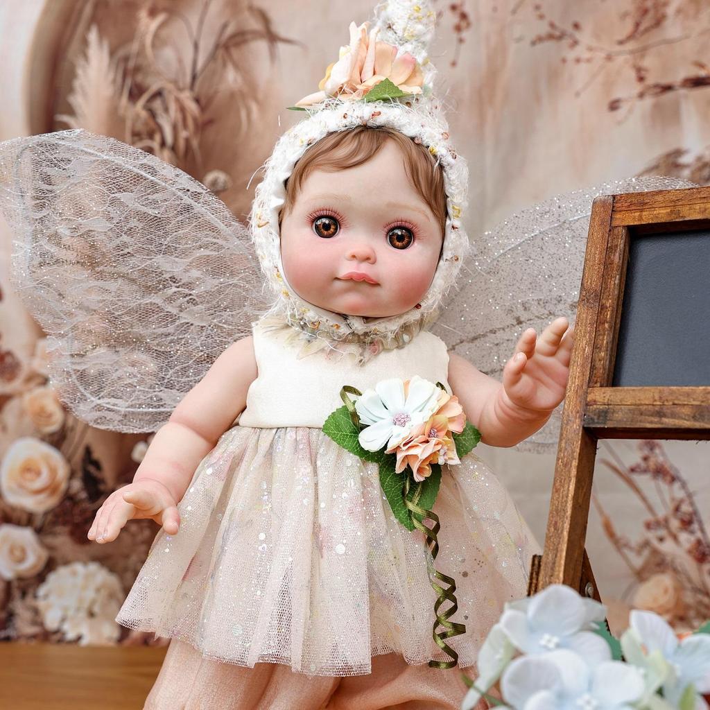 Full Silicone Vinyl Baby Dolls Reborn 18 Inch Cosplay Fairy Angel Cute Babies Doll with Rooted Hair and Wing Fashion Christmas Gifts Toy Decoration