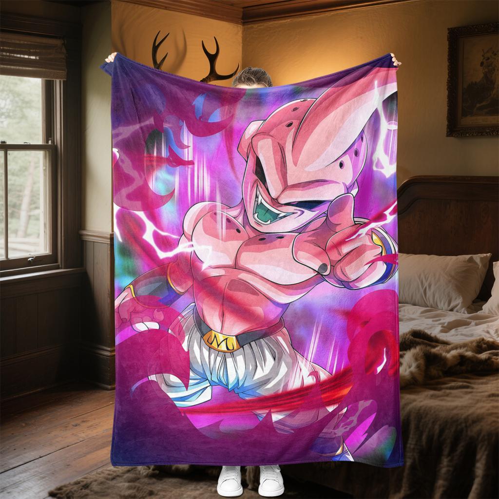 1PC Majin Buu Print Flannel Blanket, High quality All Seasons, Home Decor, Warmth and Comfort, Perfect for Christmas Gifts