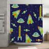 Intergalactic Rocketship Shower Curtain Kids Bathroom Decor Space Theme Pattern Blue Fabric Waterproof Washable Rectangular Size