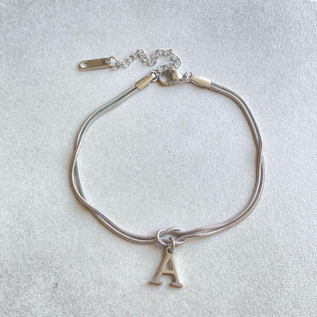 Valentine's Day Stainless Steel Herringbone & Snake Chain Bracelet with 26 Letters Pendant