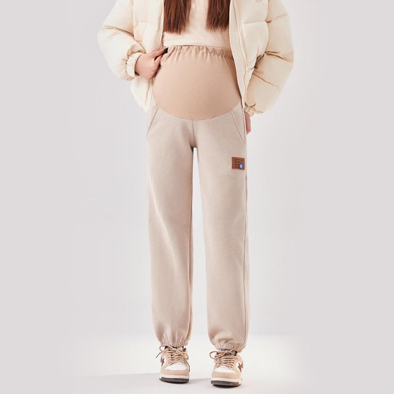 Maternity Sweatpants Casual Pants Autumn and Winter Fleece Thickened Loose Outer Wear Maternity Clothes Large Size Thin Maternity Sweatpants