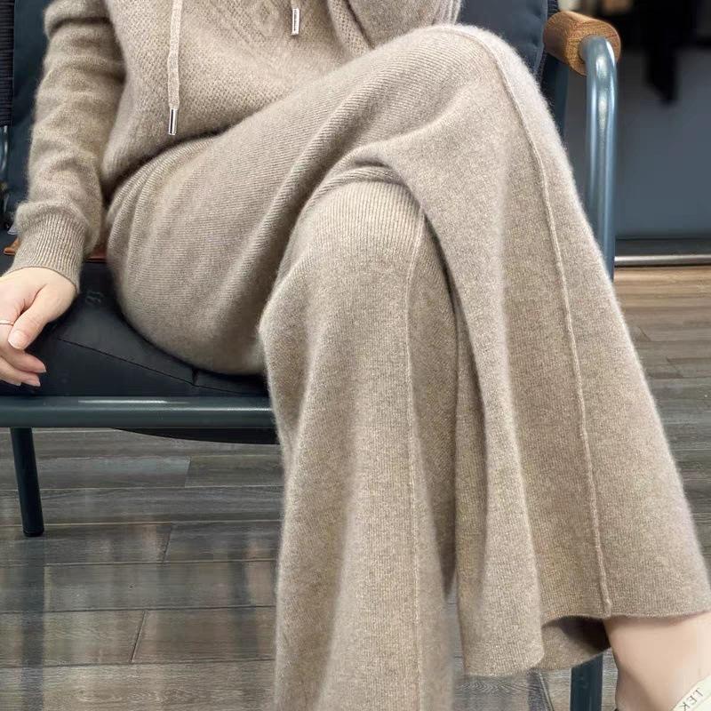 Women Knitted Wide Leg Pants Autumn Winter Basic Soft Warm Cashmere Knit Trousers Casual Simple Style Korean