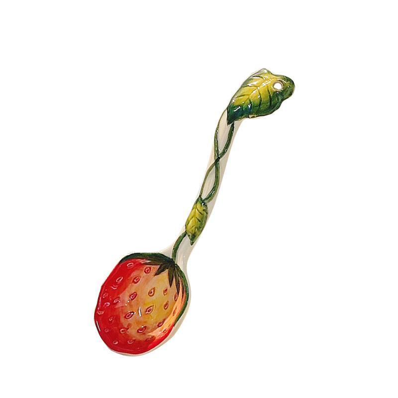 1 Piece Ceramic Soup Spoons Cute Strawberry Spoons Long Handle Porcelain Tablespoons Dinnerware for Ice-cream Desserts Cereal Soup Yogurt красный