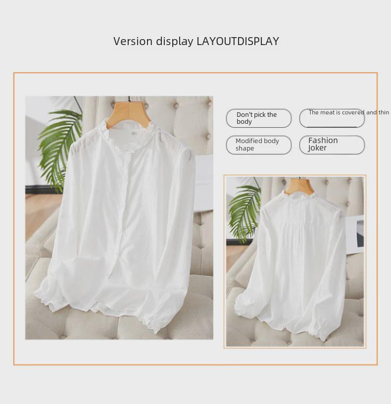 Aprikosenfarbenes, langärmliges, besticktes Damenhemd aus reiner Baumwolle – Neues Design für Frühjahr 2025