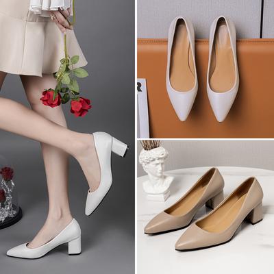 Moda Bico Fino Salto Alto Scarpins Mulheres Novo Estilo Coreano Bico Fino Boca Rasa Salto Grosso Sapatos de Moda Sapatos De Mujer