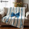 Blue Bow Stripes Cartoon Anime Print Flannel Blanket Soft Warm Throw for Kids Bedroom Sofa Bed Christmas Office Car
