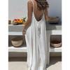 VEZFAA Women's Fashion Summer Spring Solid Color Print Sleeveless Suspenders Loose Waistline  Casual Dresses