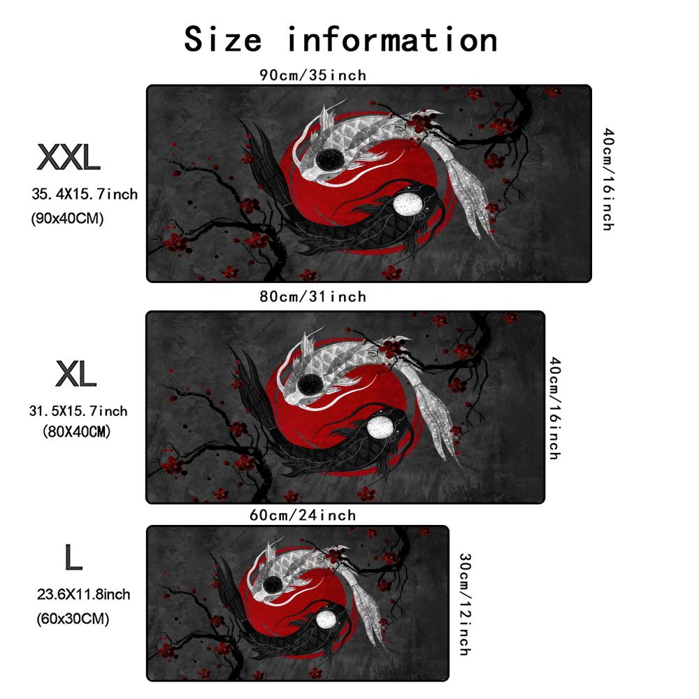 Yin Yang Koi Fish Mouse Pad - Large Extended Gaming Desk Mat with Japanese Art Design
