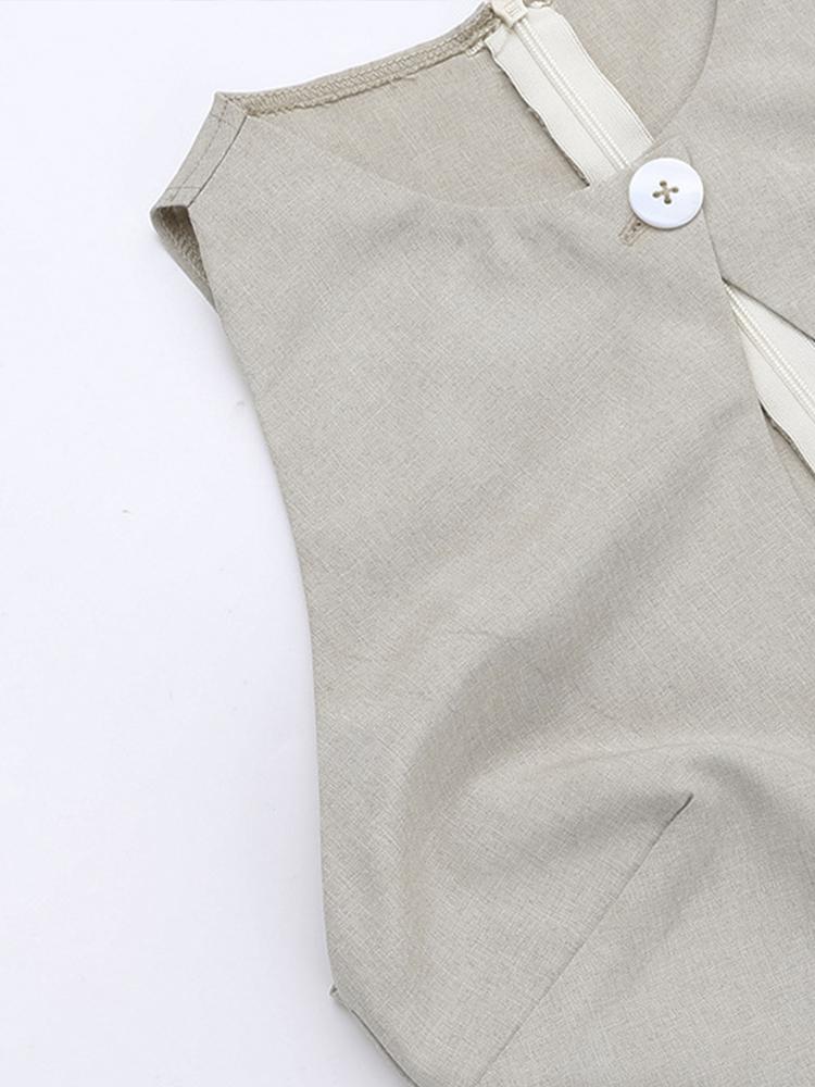 Hollow Out Pleated Single Button Lady Mid Women Dresses Sleeveless Summer A Line Female Party Robes