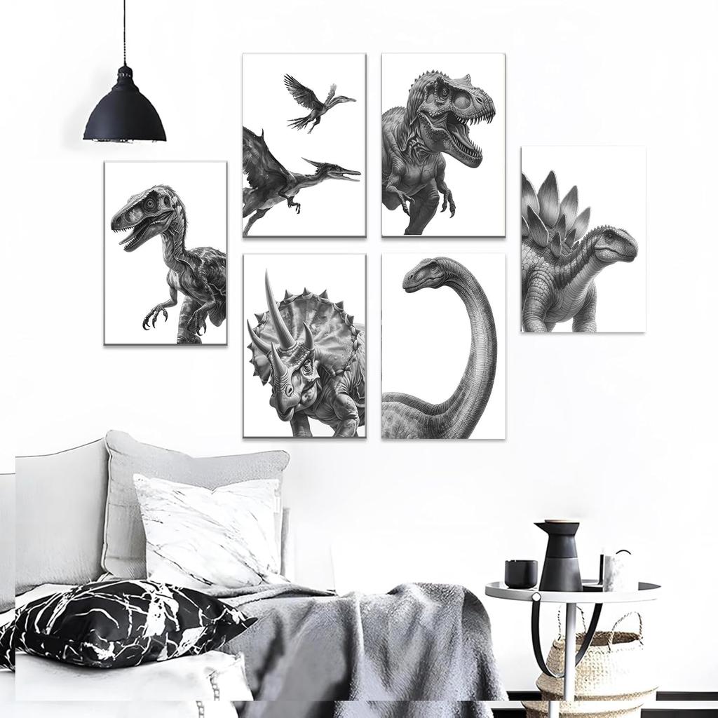 Dinosaur Poster T-Rex Print For Kids Decor Vintage Dinosaur Canvas Wall Art For Modern Family Decor (8×12 inch,Set of 6, Unframed)