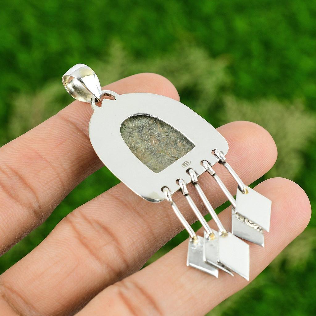 925 Sterling Silver Heart Chakra Unakite Stone Anniversary Boho Pendant Jewelry