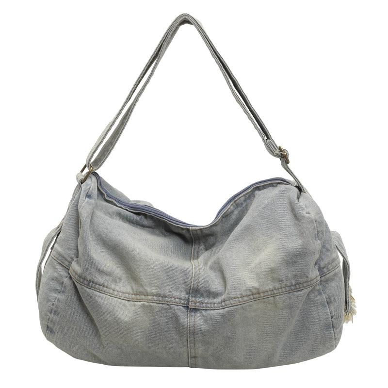 

Женская джинсовая сумка, дорожная сумка, большая вместимость, сумка через плечо для поездок на работу светло-синий