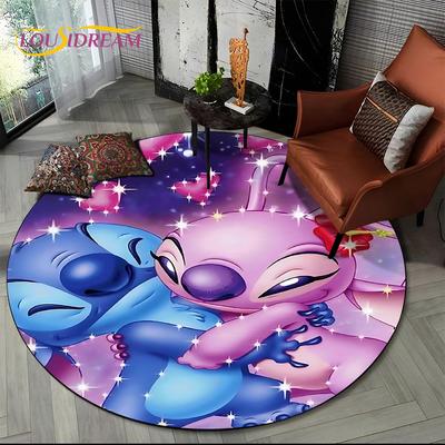 26 Style Cute Stitch Cartoon 3D Round Area Rug,Carpet for Living Room Bedroom Sofa Playroom Decor,kids Non-slip Floor Mat
