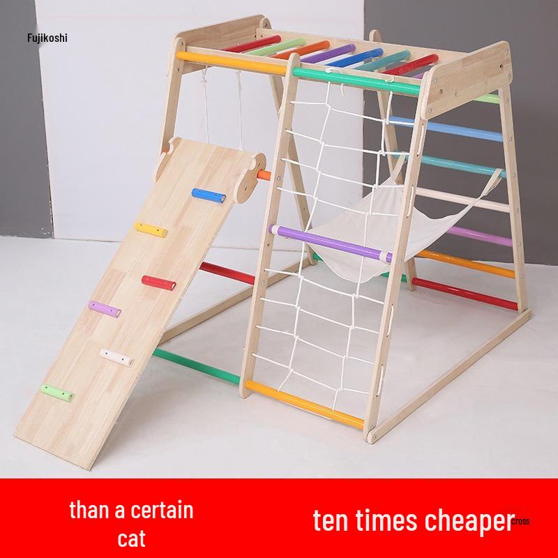 Indoor Toddler Climbing Set: Solid Wood Frame with Slide, Swing, and Rock Climbing Combination