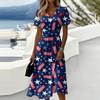 Women V Neck Short Sleeve Casual Dress with Star Print and Striped Pattern for Summer Holiday and Everyday Wear