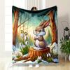 Cute Bunny In Snowy Forest Print Blanket Soft and Cozy Perfect for the Living Room Bed Sofa or a Nap,gift