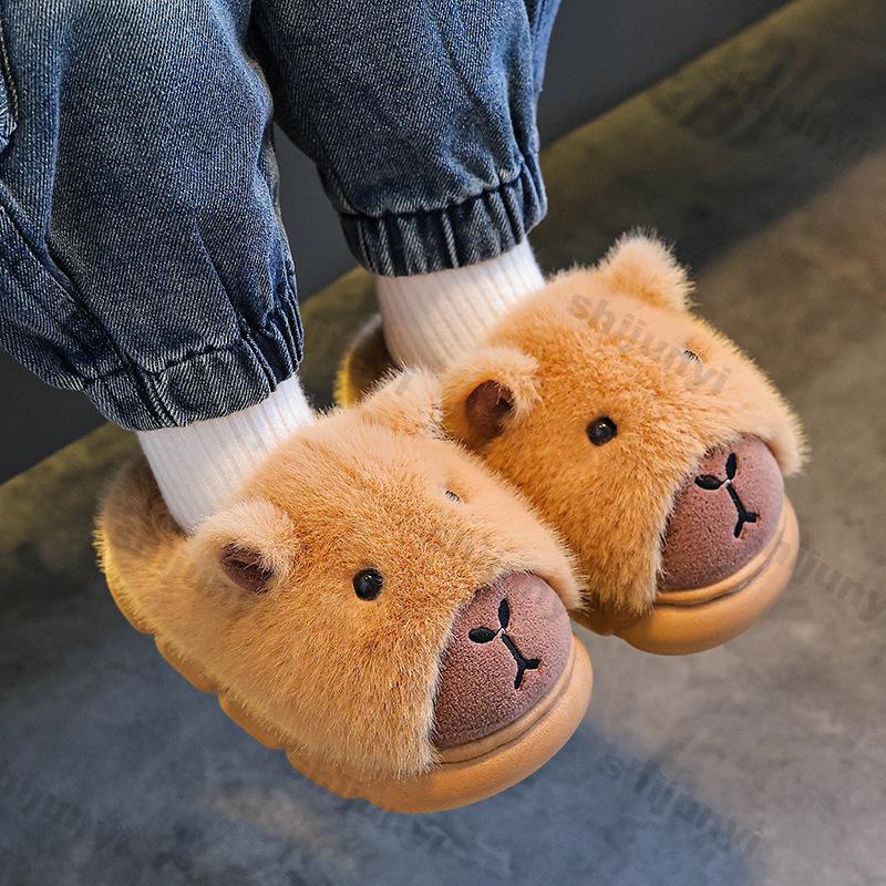 Capybara Kinder Pantoffels Schattig Pluizig Winter Binnen Huis Katoenen Schoenen Vrouw Warm Comfortabel Cartoon Pluche Vloer Schoenen