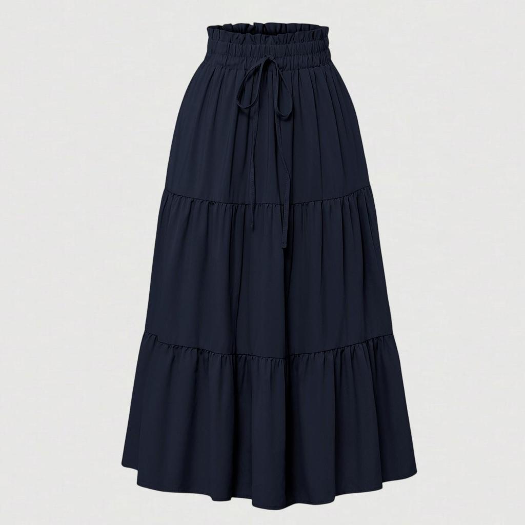 Retro Long Skirts with Pockets Women Spring Summer Holiday Casual Elastic High Waist Lace-up Loose Skirts Bohemian A-line Elegant Skirt