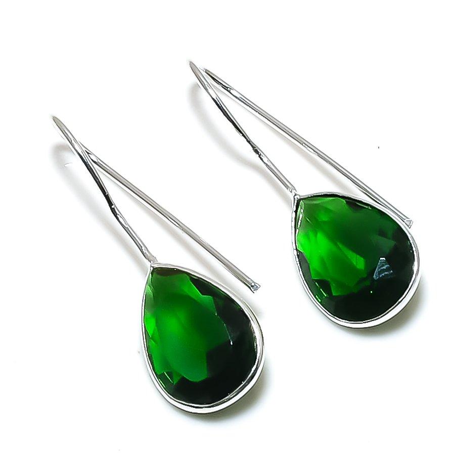 Natural Diopside Gemstone 925 Sterling Silver Jewelry Earring 1.26 ETC-14097