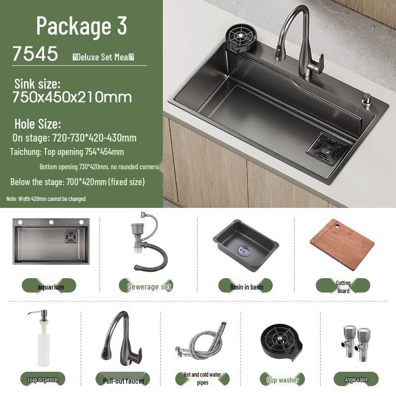 Handmade Gunmetal Gray SUS304 Stainless Steel Large Single Bowl Kitchen Sink