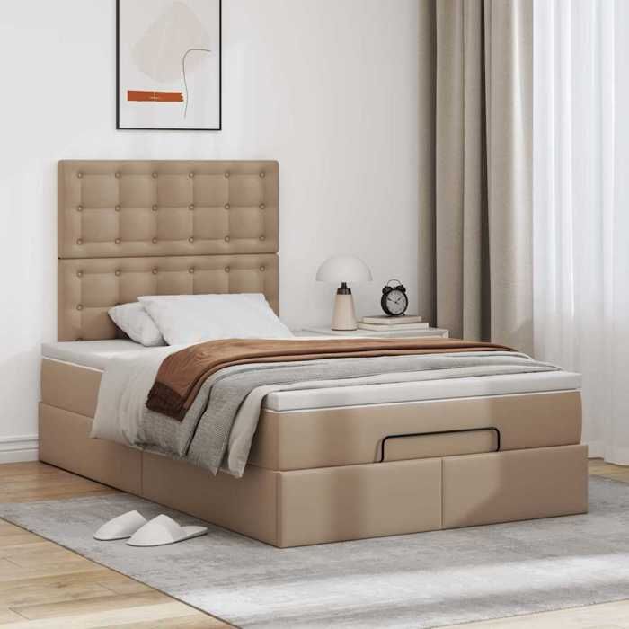 Cadre de lit ottoman - 120x200cm - Similicuir cappuccino - Rangement sous le lit - Matelas inclus